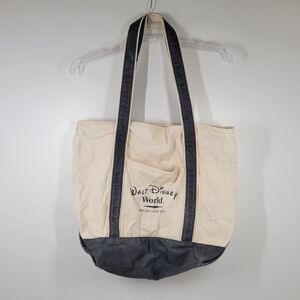 Walt Disney World Est. 1971 Ivory Blue Gray Thick Canvas Tote Bag 17”W X 13”